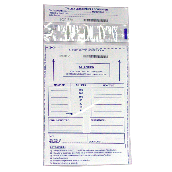 Pochettes pneumatiques bancaires